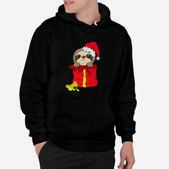 Christmas With Cute Santa Sloth Gift For Girls Boys Hoodie - Seseable