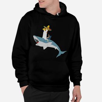 Cinco De Mayo Calico Cat Riding Great White Shark Hoodie - Seseable