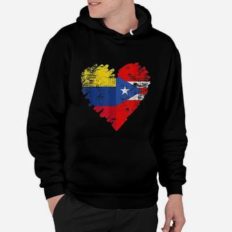 Colombia Puerto Rico Flag Heart Colombian Rican Hoodie - Seseable