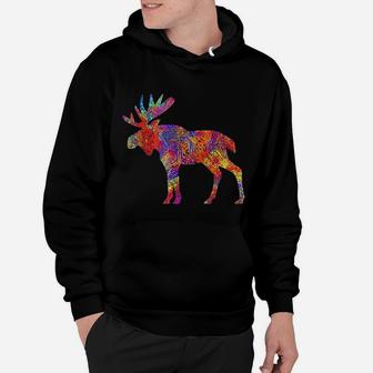 Colorful Canadian Moose Abstract Paint Wildlife Hoodie - Seseable