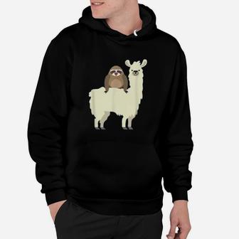Cute And Funny Sloth Riding Llama Animal Friends Hoodie - Seseable