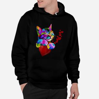 Cute Cat Colorful Funny Valentines Day Hearts Kids Gift Hoodie - Seseable