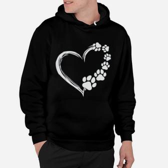 Cute Dog Puppy Dogs Paws Print Heart Gift Dog Mom Hoodie - Seseable