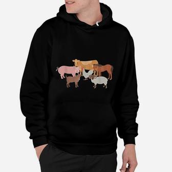 Cute Farm Animals Cow Pig Chicken Horse Sheep And Goat Hoodie - Seseable
