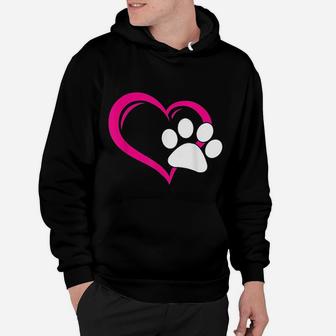 Cute I Love My Dog Puppy Cat Paw Heart Hoodie - Seseable