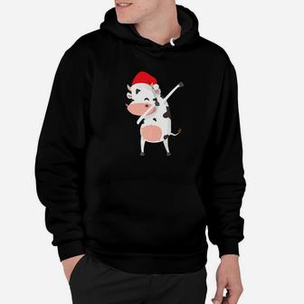 Dabbing Cow With Santa Claus Hat Dab Dance Christmas Holiday Hoodie - Seseable