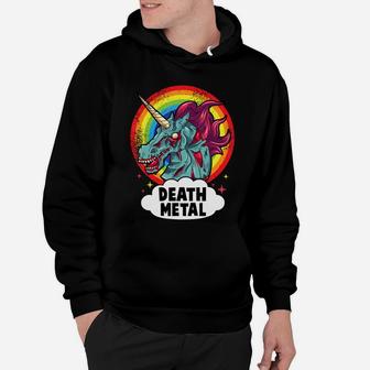 Death Metal Unicorn Rainbow Rocker Emo Zombie Hoodie - Seseable