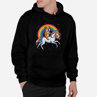 English Bulldog Unicorn Girls Space Galaxy Rainbow Hoodie - Seseable
