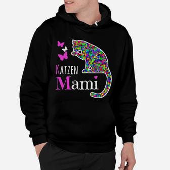 Farbenfrohes Katzen-Mami Hoodie mit Leopardmuster und Schmetterlingen - Seseable