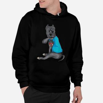 Fathers Day Gifts Dad Funny Dog Pitbull I Love Dad Tattoo Hoodie - Seseable