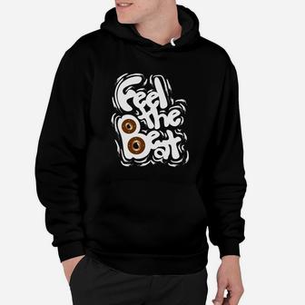 Feel the Beat Schwarzes Hoodie mit Lautsprechermotiv, Musik Tee - Seseable