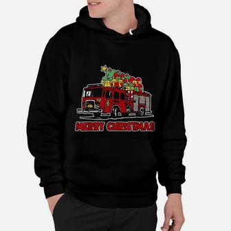 Firetruck Santa Sleigh Fireman Christmas Firefighter Hoodie - Seseable