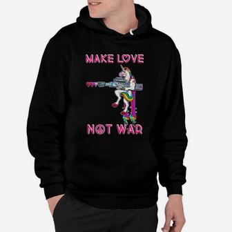 Friedensbotschaft Hoodie Unisex, Make Love Not War, Einhorn & Gewehr Design - Seseable