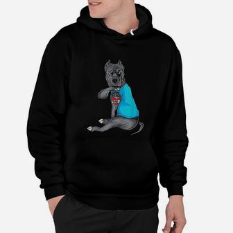 Funny Dog Pitbull I Love Dad Tattoo Hoodie - Seseable