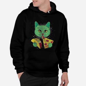 Funny Galaxy Cat Eat Pizza And Taco Outer Space Kitten Gift Hoodie - Seseable
