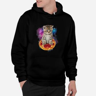 Funny Galaxy Cat Space Cat Eat Pizza And Taco Hoodie - Seseable