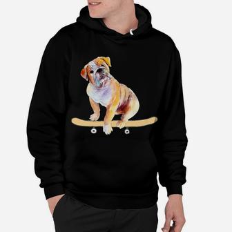 Funny Skateboarding Bulldog Puppy Gift Hoodie - Seseable