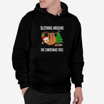 Funny Slothing Around The Christmas Tree Sloth Hoodie - Seseable