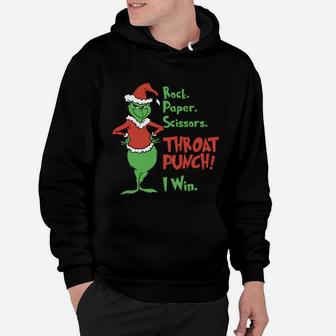 Grinch Rock Paper Scissors Throat Punch I Win Christmas Hoodie - Seseable