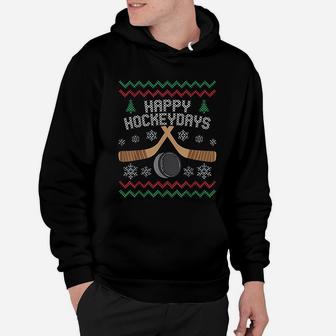 Happy Hockeydays Ice Hockey Player Ugly Christmas Hoodie - Seseable