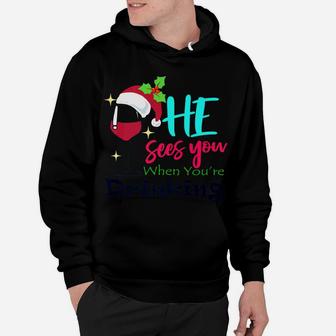 He Sees You When Youre Drinking Wine Christmas Santa Hoodie - Seseable