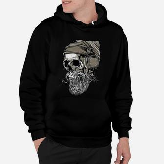 Hipster Bearded Skull With Headphones T-shirt Hoodie - Seseable
