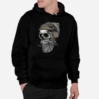 Hipster Bearded Skull With Headphones T-shirt Hoodie - Seseable
