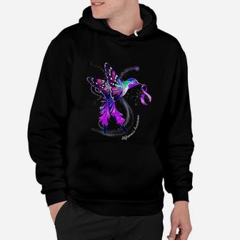 Hummingbird Holding Purple Ribbon Alzheimers Awareness Hoodie | Seseable UK