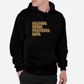 Husband Daddy Protector Hero Dad Father Distressed Hoodie - Seseable