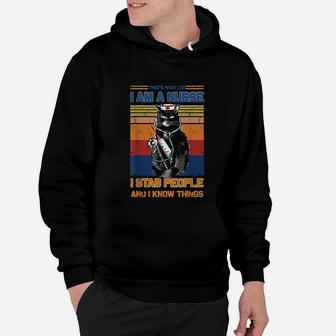 I Am A Cat Nurse I Stab People I Know Things Black Cat Hoodie - Seseable