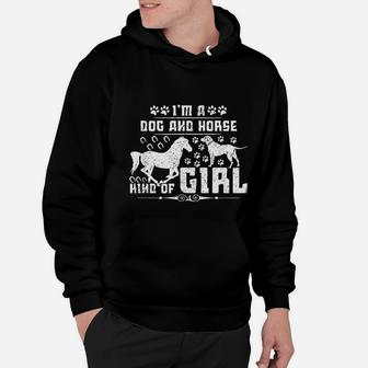 I Am A Dog And Horse Kind Of Girl Paw Print Horseshoe Gift Hoodie - Seseable