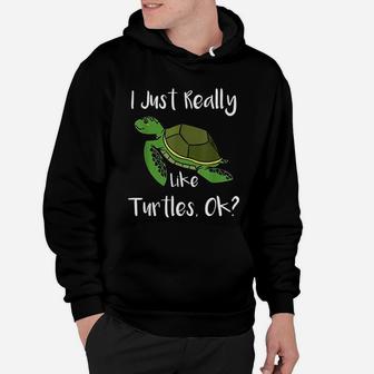 I Just Really Like Turtles Ok Funny Sea Turtle Hoodie - Seseable