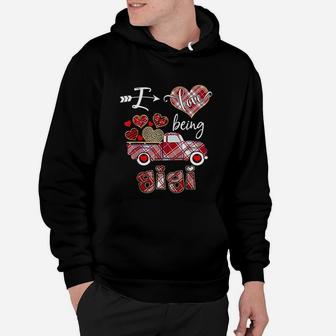 I Love Being Gigi Red Plaid Truck Hearts Valentines Day Hoodie - Seseable