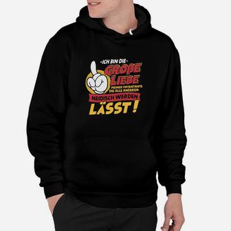 Ich bin die große Liebe Cartoon-Hand Herren Hoodie in Schwarz, Lustiges Design - Seseable