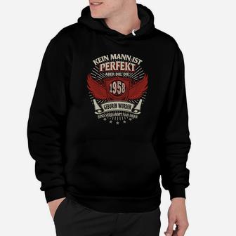 Jahrgang 1958 Herren Hoodie, Schwarz mit Jahrgangssiegel zum Geburtstag - Seseable