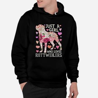 Just A Girl Who Loves Rottweilers Dog Silhouette Flower Gift Hoodie - Seseable