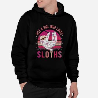 Just A Girl Who Loves Sloths Vintage Retro Gift Cute Sloth Hoodie - Seseable
