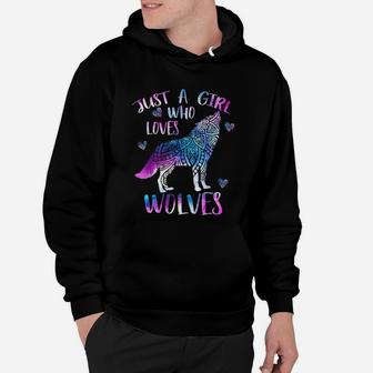 Just A Girl Who Loves Wolves Watercolor Wolf Hoodie - Seseable