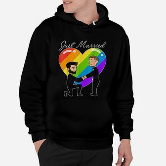 Just Married Gay Couple Just Married Rainbow Heart Hoodie - Seseable