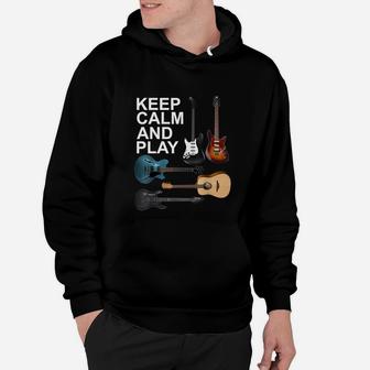 Keep Calm And Play Acoustic Bass Electric Guitars Hoodie - Seseable