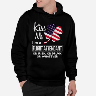 Kiss Me I Am A Flight Attendant Irish Shamrock St Patricks Day 2021 Funny Saying Job Title Hoodie - Seseable