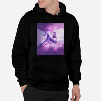 Kitty Cat Riding On Flying Space Galaxy Unicorn Hoodie - Seseable