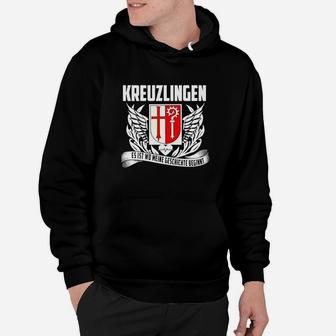 Kreuzlingen Flügel-Wappen Hoodie, Schwarz mit Stolz-Motto Design - Seseable