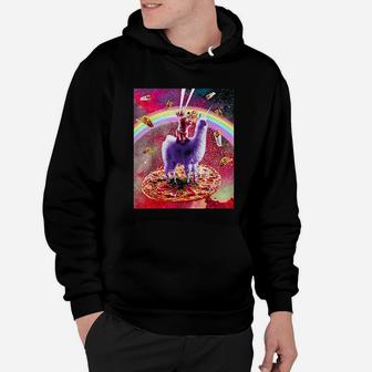Laser Eyes Outer Space Cat Riding On Llama Unicorn Hoodie - Seseable