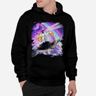 Lazer Rave Space Cat Riding Turtle With Hotdog 2 Hoodie - Seseable