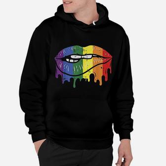 Lip Bite Gay Pride Rainbow Flag Drip Art Lgbt Lesbian Gift Hoodie - Seseable