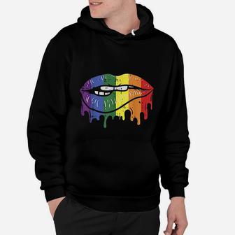 Lip Bite Gay Pride Rainbow Flag Drip Art Lgbt Lesbian Gift Hoodie - Seseable