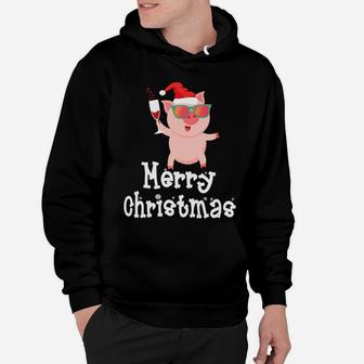 Love Pig Santa Claus Drinking Wine Merry Christmas Hoodie - Seseable