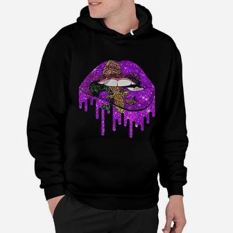 Mardi Gras Carnival Costume Purple And Gold Lips Hoodie - Seseable