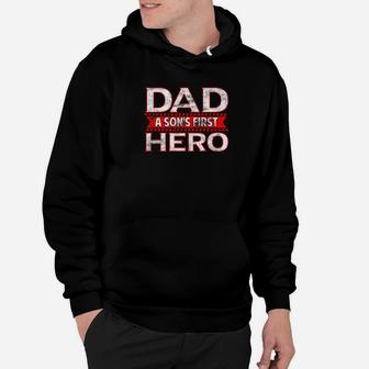 Mens Dad A Sons First Hero Fathers Day Gift Hoodie - Seseable